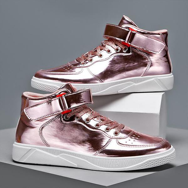 MEN'S CASUAL SPORTS PATENT LEATHER MID-TOP SNEAKERS 95732639S