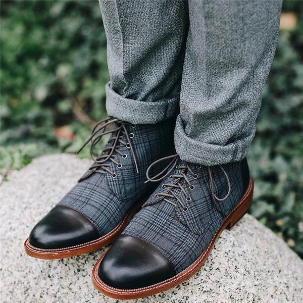 MEN'S RETRO HOUNDSTOOTH CASUAL LACE-UP BOOTS 49710984S