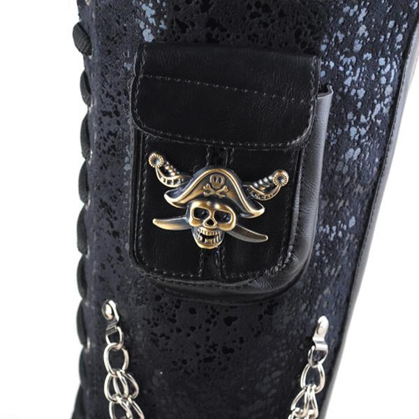 MEN'S PUNK ROCK SKULL CHAIN LACE UP WESTERN BOOTS 47253384S