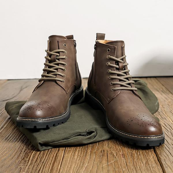 MEN'S SOLID COLOR RETRO LACE UP LEATHER BOOTS 05230372YL