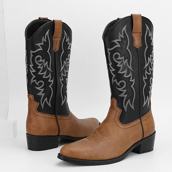 MEN'S RETRO POINTED EMBROIDERED COWBOY BOOTS 50092121YL